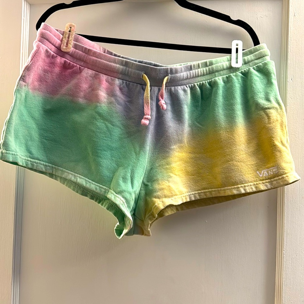 Vans women’s XL shorts, rainbow tie dye, drawstring
